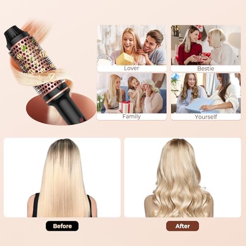 Thermal Brush,10 Temperatures LCD Display Upgrade to 400°F 1.5 in Heated Round Brush Curling Iron Heated Ceramic Tourmaline Ionic Comb 110-240V Volum