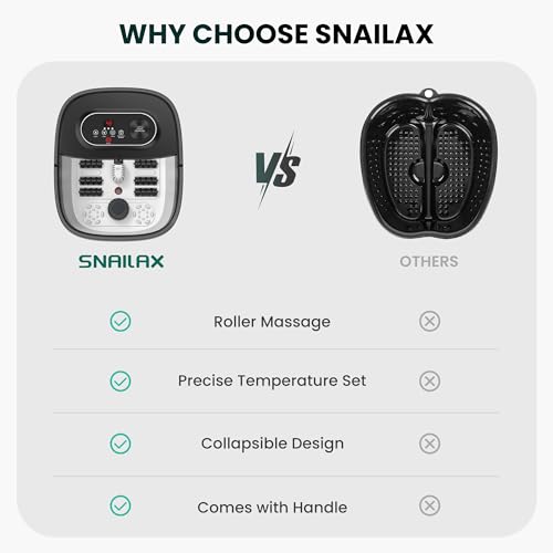 Snailax Foot Spa with Heat, Foot Bath, Collapsible Foot Spa Bath Massager with 8 Massage Rollers, Temperature Control, Bubbles, Pumice Stone, Foot Soaking Tub