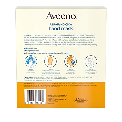 Aveeno Repairing Cica Hand Mask With Prebiotic Oat and Shea Butter, 6 Count