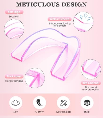Small Mouth Guard for Women, 4 Pack Moldable Teeth Guard at Night Sleep Jaw Clenching & Bruxism, Ventilated Teeth Grinding Guard Box with 5X Magnifying Mirror