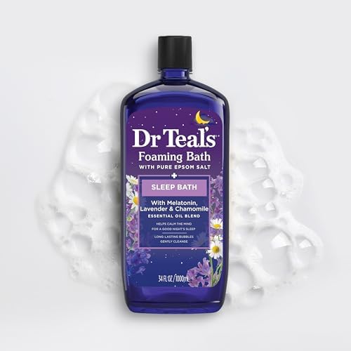 Dr Teal's Foaming Bath with Pure Epsom Salt, Sleep Blend with Melatonin, Lavender & Chamomile Essential Oils, 34 fl oz (Pack of 2)