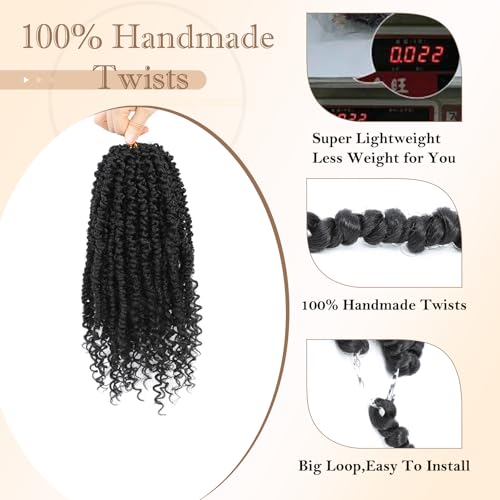 Passion Twist Crochet Hair,12 Inch 9 Packs Pretwisted Passion Twist Hair, Soft Pre Looped And Pre twist Crochet Hair For Women,Short Black Curly Crochet Braids(12",1B#)