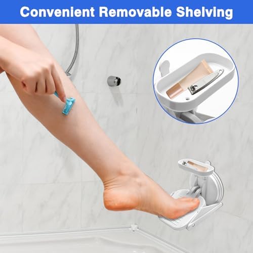 Shower Foot Rest, Pletpet Shower Ledge for Shaving Legs Withe Foldable Shower Step Pedal with Upgrade Industrial Suction Cup White Suction Cup Foot Rest for Shower Spa