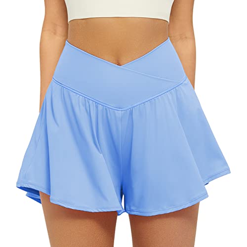 FireSwan Crossover Flowy Shorts for Women 2 in 1 Athletic Running Shorts with Pockets Butterfly Workout Tennis Skorts