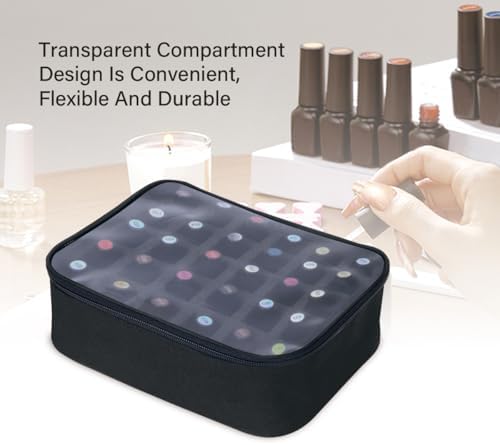 Small Clear Nail Polish Organizer Holds 30 bottles(15ml-0.5fl.oz) Nail Polish Case Multifunctional Nail Polish Bag organizer, Cosmetic Travel Makeup Cases for Women Black