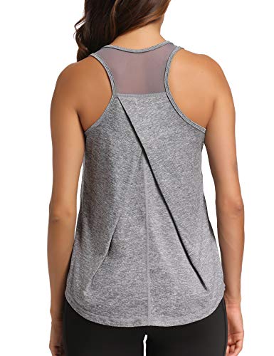 Aeuui Womens Workout Tops for Women Racerback Tank Tops Mesh Yoga Shirts Athletic Running Tank Tops Sleeveless Gym Clothes Grey