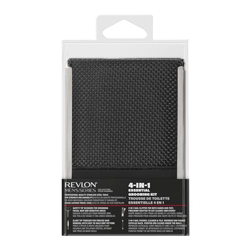 Revlon Men's Grooming Kit, 5-Piece Travel Essentials Set, Includes Nail Clippers, Scissors, File, Tweezers and Carrying Case, Stainless Steel, 1 count