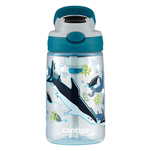 Contigo Kids Straw Water Bottle with AUTOSPOUT Lid, 14oz., White Sharks