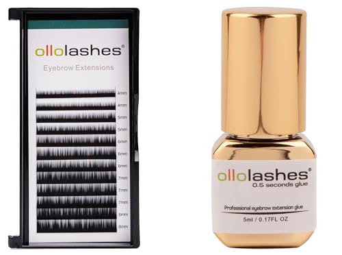 Eyebrow Extension Kit 0.5 Sec eyebrow extension glue + Black eyebrow extensions I Curl 0.15mm Mix4-8mm 4mm 5mm 6mm 7mm 8mm for Salon Use Only