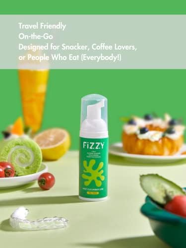 Fizzy 3-in-1 Foam Cleaner for Aligner, Retainer, Denture, Night Guard, MouthGuard, Invisalign | Free of Alcohol, SLS, Fluoride | Xylitol Mouthwash & Foam Toothpaste| Travel-Size, Mint Cucumber