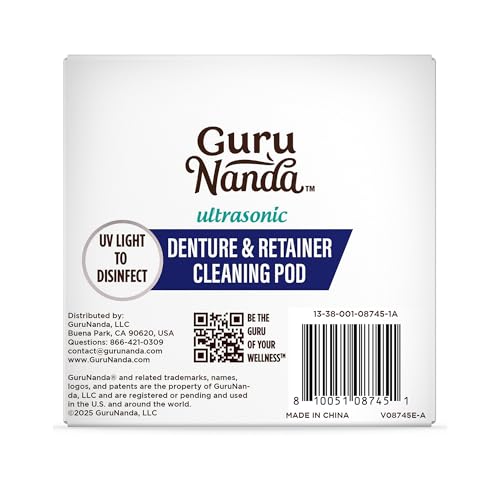 GuruNanda Retainer & Aligner Cleaning Pod for Retainers, Dentures, Mouthguards, Aligners, & Jewelry, 3 Modes, 45kHz Ultrasonic Retainer Cleaner, 190 ml capacity
