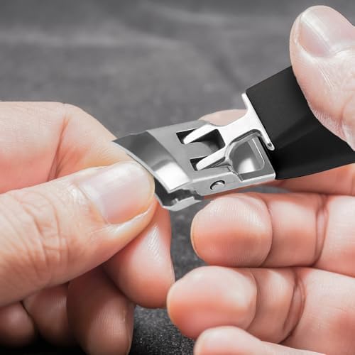 Wide Jaw Opening Anti-Splash Slanted Nail Clipper, Long Handle Splashproof Nail Clippers, Nail Clippers for Ingrown Nails, Wide Mouth Toe Nail Clippers, Household Slanted Nail Clippers (Black)