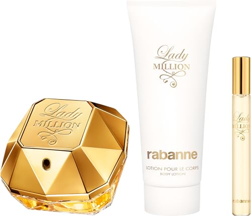 Paco Rabanne Lady Million 3 Piece Gift Set, (2.7 Oz Eau De Parfum Spray + 3.4 Oz Body Lotion + 0.33 Oz Travel Spray)