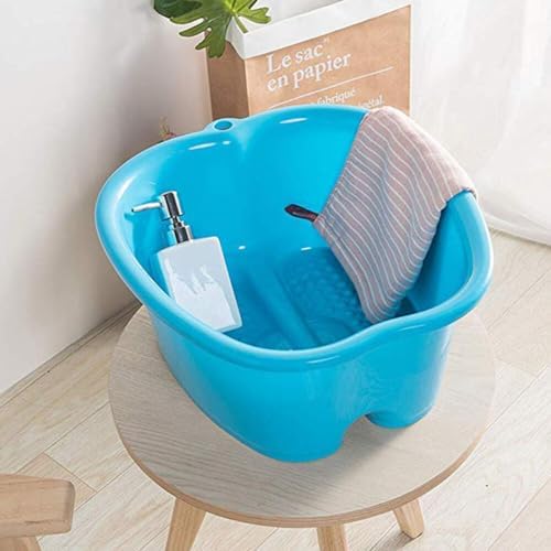 Foot Soaking Tub Large Size Foot Basin Sturdy Soaking Feet Bucket Massager Tub Exfoliation Callus Pedicure Foot Spa Bath Bucket for Women and Men (Blue)