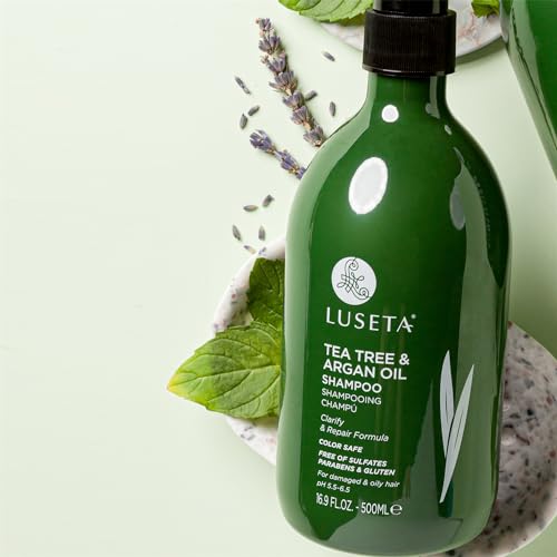 Luseta Tea Tree Shampoo with Argan Oil 16.9 Fl oz- Clarifying,Hydrating and Fighting Dandruff and Itchy Scalp - For Damaged and Oil Hair - Sulfate and Paraben Free for Men and Women