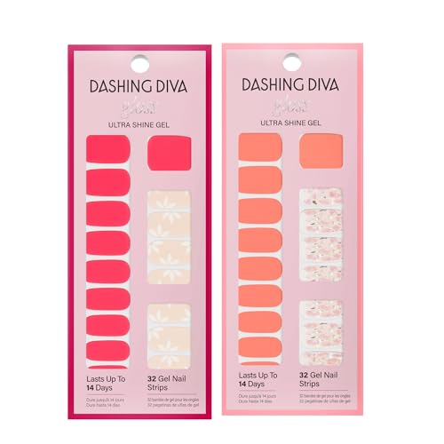 Dashing Diva Gloss Nail Strips Bundle - The Vivids Collection - Fruit Punch Petals & Papaya Breeze - UV Free, Chip Resistant, Long Lasting Gel Stickers - Contains 2 Sets