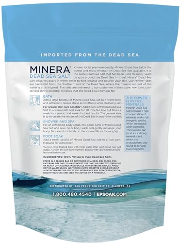 Minera Fine Grain Dead Sea Salt for Bath & Foot Soaks – 5 lbs, Fast-Dissolving, 100% Pure and Natural, Unscented, Skin-Softening Sea Salt