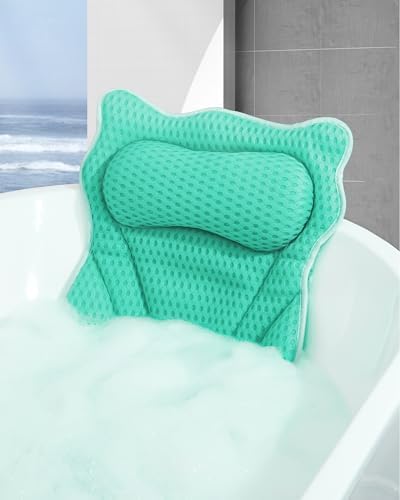 Bath Pillow, Bath Pillows for Tub Neck and Back Support, Soft 4D Air Mesh Bathtub Pillow 16.5 x 17.3 INCH, with 6 Powerful Suction Cups, Bath Accessories Relaxing Gifts for Women (Lake Blue)