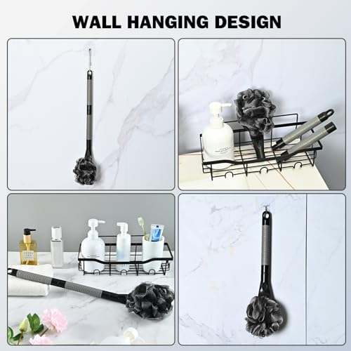 Loofah with Handle, 21.7” Detachable Loofah Back Scrubber, Back Loofah, Exfoliation and Improved Skin Health, Shower Loofah for Shower for Men Women(Black)