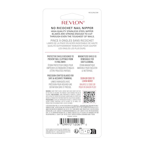 Revlon No-Ricochet Nail Nipper, Mess-Free Cuticle Remover Tool with Magnetic Shield for No Fly-Away Clippings, Made with Stainless Steel and Precision Blade, Easy Grip, 1 Count