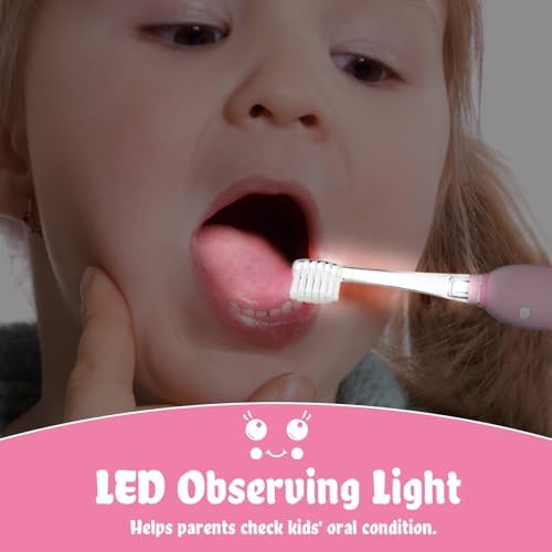 SEAGO Kids Electric Toothbrushes Rechargeable, Toddler Electric Toothbrush with Magnetic Charging, LED Observing Light, 8 Toothbrush Heads for Ages 2-4-6 Boys Girls (Pink)