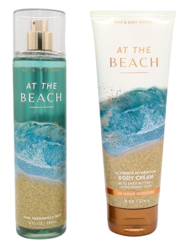 Bath + Body Works Fine Fragrance Mist and Ultimate Hydration Body Cream Bundle - Classic Favorite Scents - 8 oz each (Full Size, At The Beach)