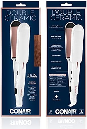 Conair Double Ceramic Flat Iron, 1 1/2-inch , White