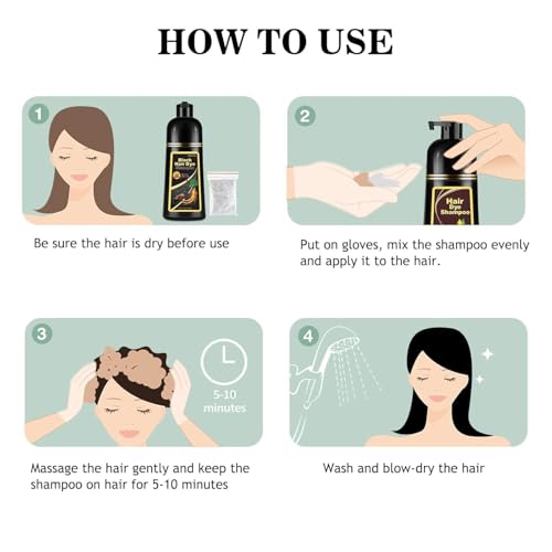Fvquhvo Instant Black Hair Shampoo, Hair Color Shampoo for Gray Hair, Black Hair Dye Shampoo 3 in 1, Shampoo Hair Dye & Champu Para Canas, Colors in Minutes, Easy to Use, 16.90 Fl Oz