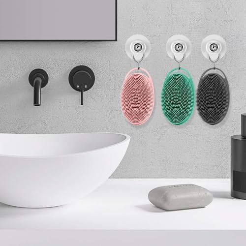 Soft Silicone Body Scrubber 3 PCS Silicone Body Shower, Silicone Loofah 2 in 4 Bath and Shampoo Brush, Body Scrubber Shower Cleaning Exfoliating Use for Sensitive Skin, Lather Well, Black,Pink,Green