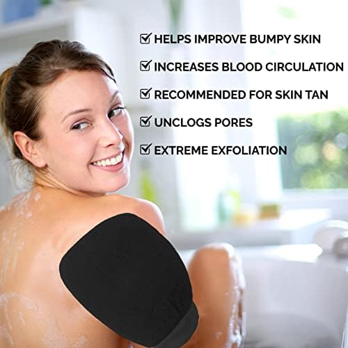 Valitic Exfoliating Glove Body Scrubber - Exfoliating Mitt Dead Skin Remover, Shower Face and Body Exfoliator - Korean Style Skin Scrubber Washcloth - Spray and Self Tan Remover, Pair Black