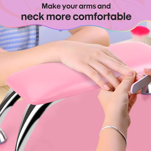Arm Rest for Nails Tech with Table Mat for Salons and Home Manicures, Soft Microfiber Leather Nail Hand Rest for Relaxing Arms, Non-slip Height Hand Pillow Cushion Nail Salon Manicure (Pink)