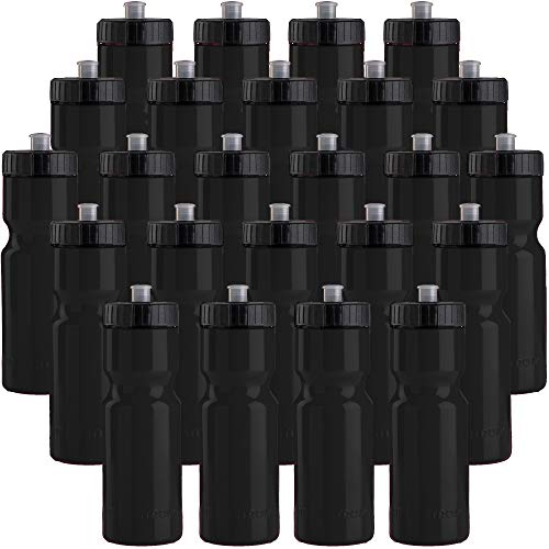 50 Strong Bulk Water Bottles for Adults & Kids | 24 Pack Reusable Plastic Sports Bottle | 22 oz. BPA-Free Easy Open with Pull Top Cap | Made in USA| Top Rack Dishwasher Safe