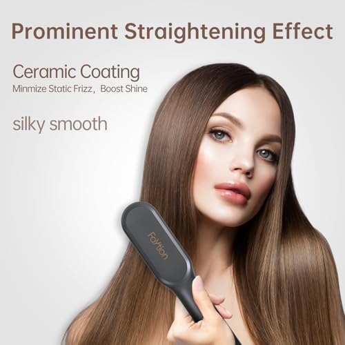 Hair Straightener Brush, Hair Straightener Comb Straightening Brush for Women, 30s Fast Heating & Dual Voltage, Grey