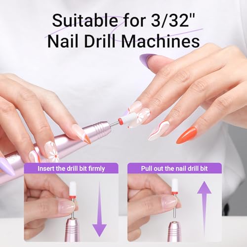 MelodySusie 21pcs Nail Drill Bit Set with Portable Holder Case, 3/32'' Ceramic Diamond Carbide Acrylic Gel Nail Art Tool Kit, Cuticle Remover Bit for Acrylic Dip Powder, Manicure Pedicure, Salon Home