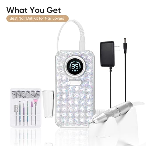 Upgrade Pro Nail Drill | Diamond Shine| 35000RPM High Tech Acrylic Fast Removal Electric Nail File | 6 Nail Drill Bits | Nail Tech Salon Use Manicure Pedicure