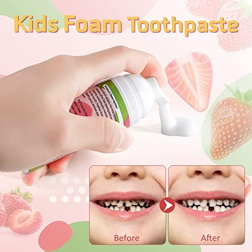 Foam Toothpaste for Kids, U Shape Toothbrush Compatible, Travel Friendly, Deeply Cleaning Gums, Oral Care, 2PCS x 60ml (Strawberry & Orange)