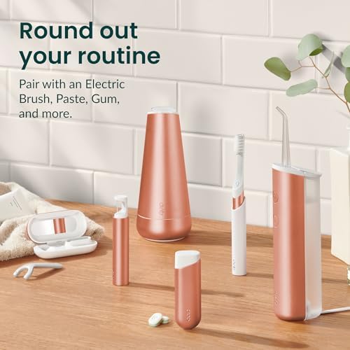 quip Water Flosser with Replacement Tip - Cordless Water Flosser with Adjustable Pressure - Teeth Cleaner Pick with 360 Degree Rotating Replaceable Tip, Rechargeable Water Dental Pick - Copper