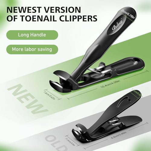 BALUCA Pro Angled Head Heavy Duty Toe Nail Clippers for Seniors & Thick Nails – Long Handle Toenail Clipper with Catcher for Arthritic Hands & Tough Toenails, Black