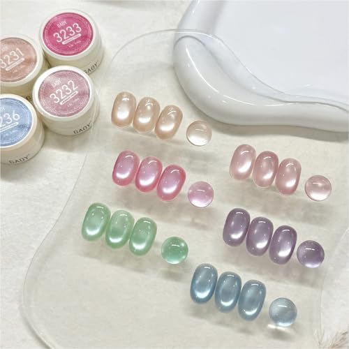 GAOY Sheer Silk Cat Eye Gel Nail Polish Set, 6 Colors Jelly Pink Blue Green Holographic with Magnet, for Salon Manicure & Nail Art DIY at Home, Mermaid Prism