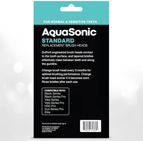 AquaSonic Standard Replacement Brush Heads | ADA Accepted | for Normal & Sensitive Teeth | Compatible with Many AquaSonic Toothbrush Handles (8 Pack Black)