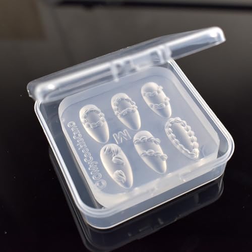 Nail Art Silicone Mold Embossed Cream Chain Design DIY Manicure 3D Carving Template with 6 Patterns, Resin Craft Making Tool Mould for Women Nail Decoration