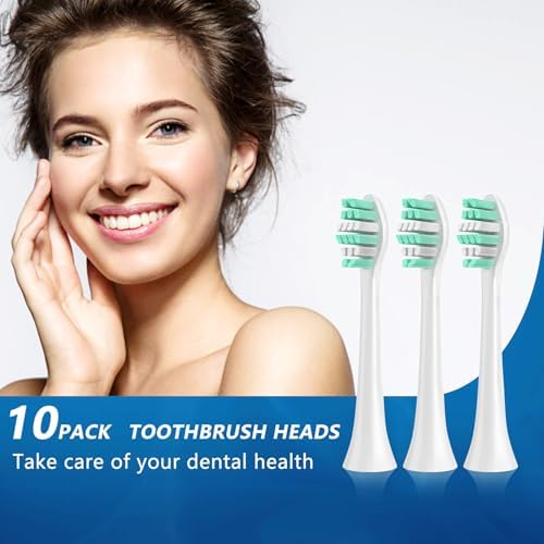 Replacement Toothbrush Heads for Philips Sonicare C2 Replacement Heads 10 Pack Vivena (White, Small)
