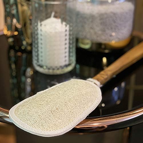 FAAY 17 Inch Natural Exfoliating Loofah Back Scrubber On a Stick with Luffa Sponge Pads Refills – Long Handle Loofa Body Bath & Shower Brush for Men & Women