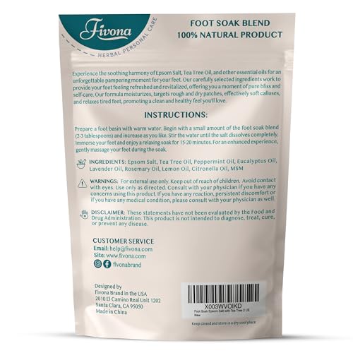 Foot Soak Epsom Salt with Tea Tree Oil 2 LB - Epsom Salt with Essential Oils for Healthy Toenails, Soothing Relief, Callus Softening - Pedicure Therapy for Soft, Rejuvenated Feet