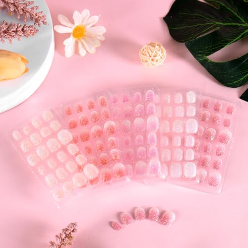 SIUSIO 120Pcs 5 Pack Press on Nails kids Children Acrylic Fake Nails Cute Pre-glue Full Cover Gradient Color Rainbow Short Stick On False Nail Art Kits Set for Kids Little Girls - Colorful Glitter