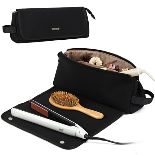 FINDCOZY Hair Tools Travel Bag, Haircare Accessory Organizer with Heat Resistant Mat for Curling Iron, Straighteners and Styling Appliance, Black