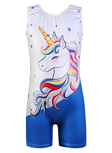 Gymnastics Leotards for Girls size 7 8 Toddler Child Sleeveless Athletic Dance Apparel Blue Unicorn Gymnastic Biketard (Blue Unicorn, 7-8 Years)
