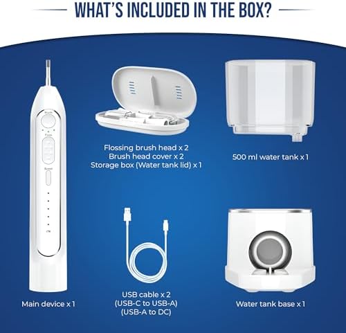 Flossing Toothbrush 2-in-1 Electric Toothbrush Water Flosser Combo – Sonic Toothbrush with 40k Vibrations & High Pressure Dental Flosser, 5 Brushing Modes, Ideal for Braces & Implants