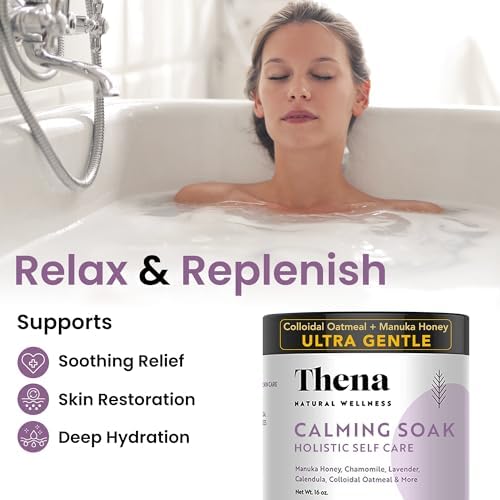 Organic Calming Soak Extra Moisturizing with 10% Colloidal Oatmeal Manuka Honey Vitamins, Ultra Gentle Relief for Dry, Sensitive, Eczema & Itchy Skin, Natural Bath Therapy for Adults, Kids and Babies
