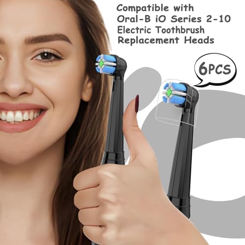 6PCS Oral B iO Toothbrush Head Replacements Compatible with Oral B IO 2/3/4/5/6/7/8/9/10 Series Electric Toothbrushes,Round bristles Cleans Deep and Protect Teeth and Gums, Black